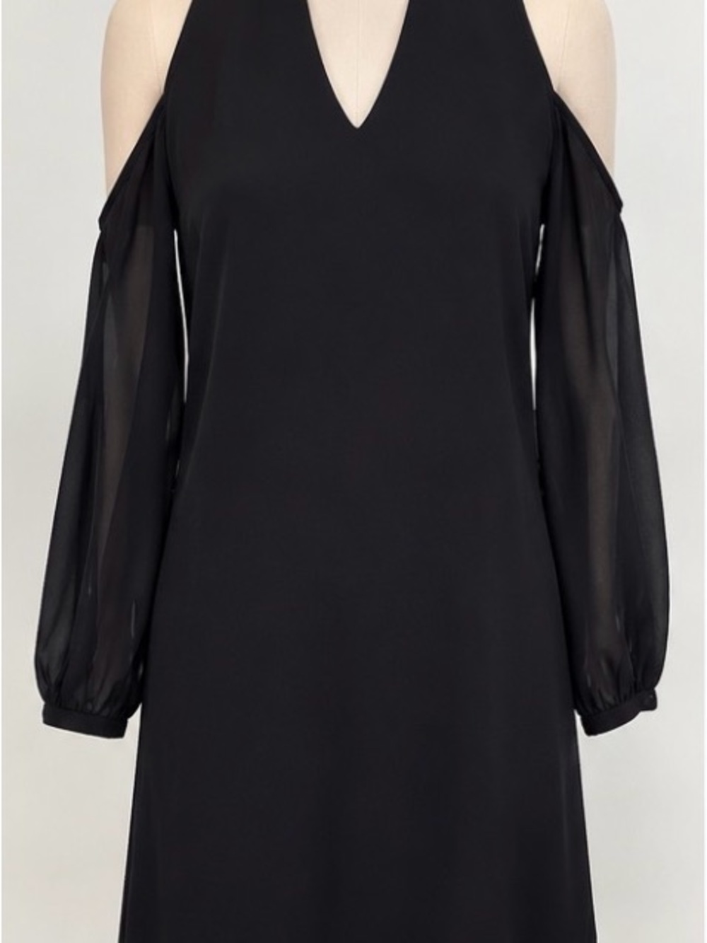 Cold-Shoulder Black V-Neck Dress
